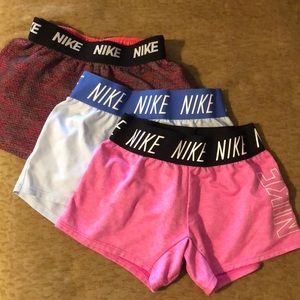 Set of 3 Girls Nike Dri-fit athletic shorts.